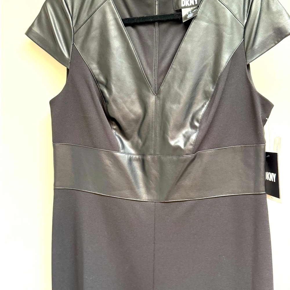 NWT DKNY Black Faux Leather Jumpsuit with Fitted Silhouette-NWT